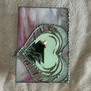 Stained glass jewelry box!  Heart shaped mirror and pink!   7 1/2 x 5 x 2 1/4.